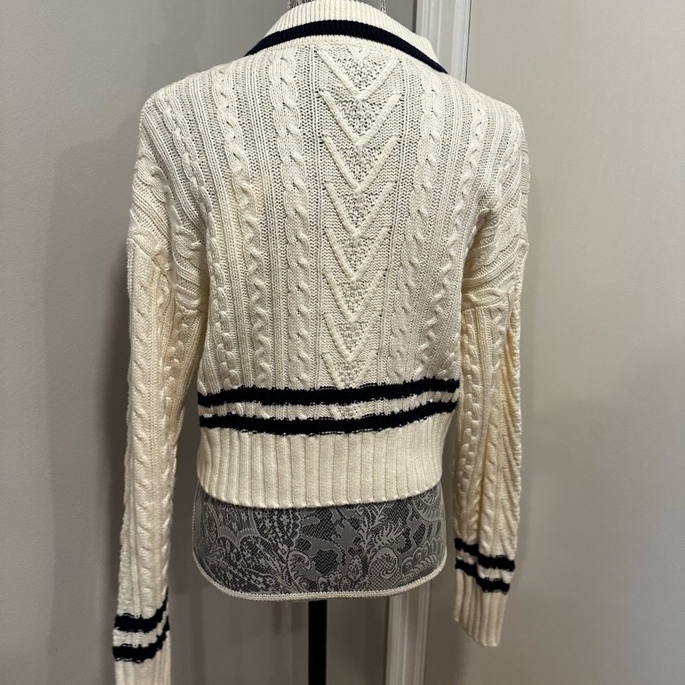 NWT Pink Rose Preppy Cream & Navy  Cable Knit Collared Cardigan. Ribbed Hem. S - Picture 16 of 16